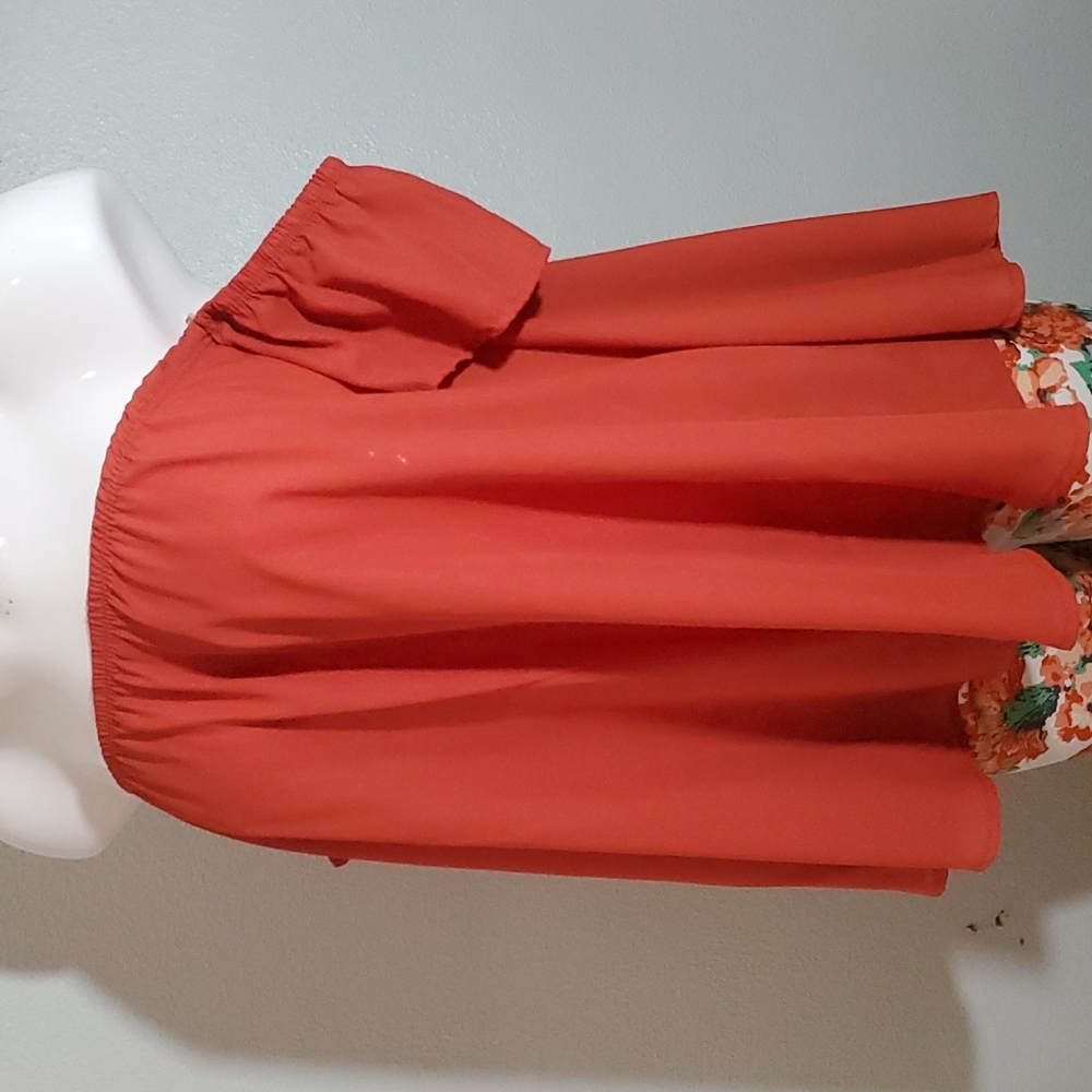 MILLION BULLPUP Orange Off Shoulder Short-Sleeve Flowy Blouse-Sz Small